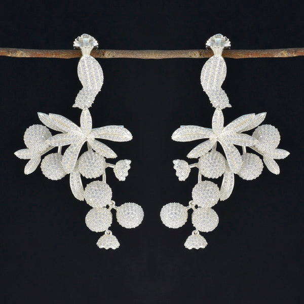 Cubic-Zirconia-Indian-Lakshmi-multiple-Stud-White-925-Sterling-Silver-Earring