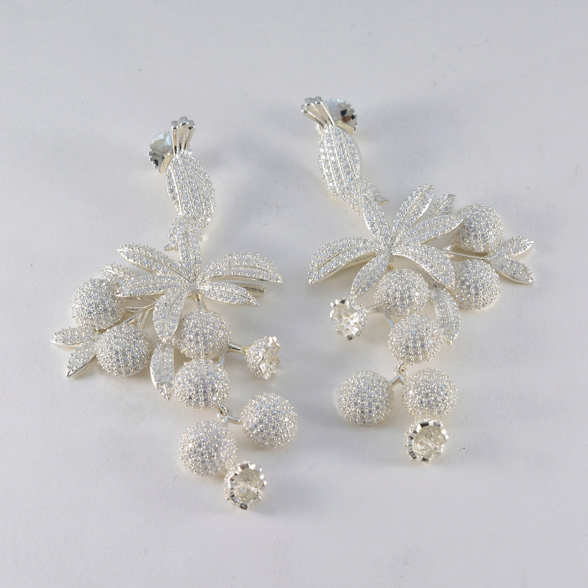 Cubic-Zirconia-Indian-Lakshmi-multiple-Stud-White-925-Sterling-Silver-Earring