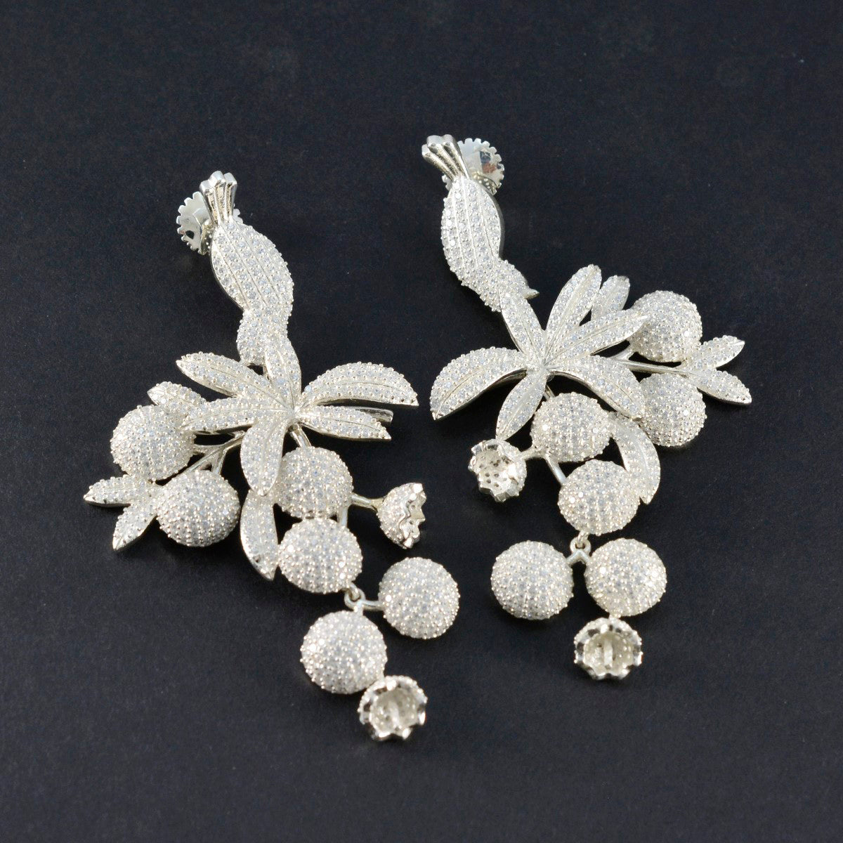 Cubic-Zirconia-Indian-Lakshmi-multiple-Stud-White-925-Sterling-Silver-Earring