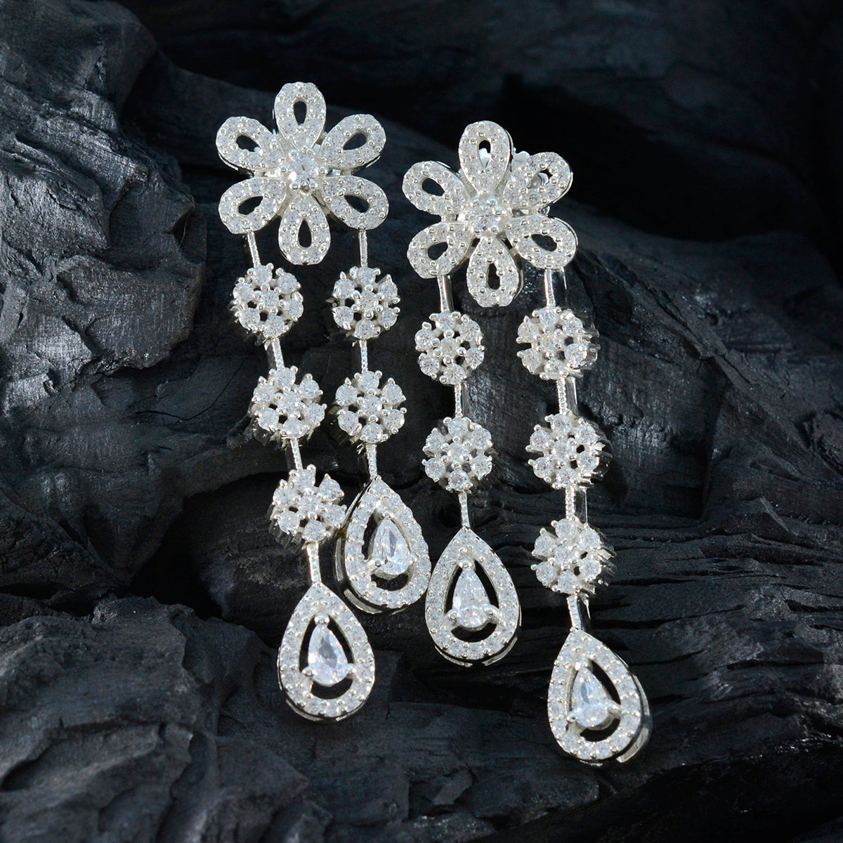 Cubic-Zirconia-Indian-Dewii-multiple-Stud-White-Silver-Earring