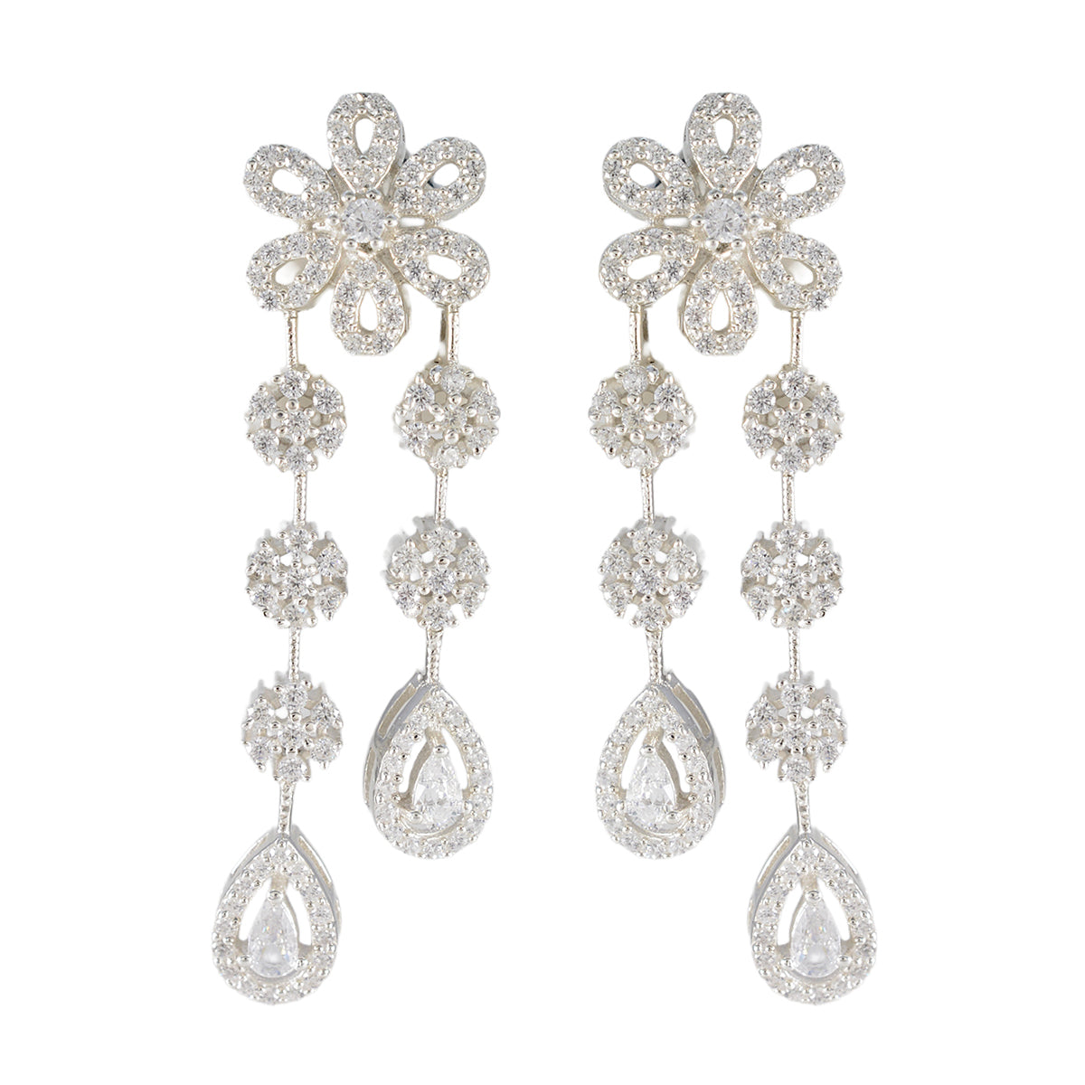 Cubic-Zirconia-Indian-Dewii-multiple-Stud-White-Silver-Earring
