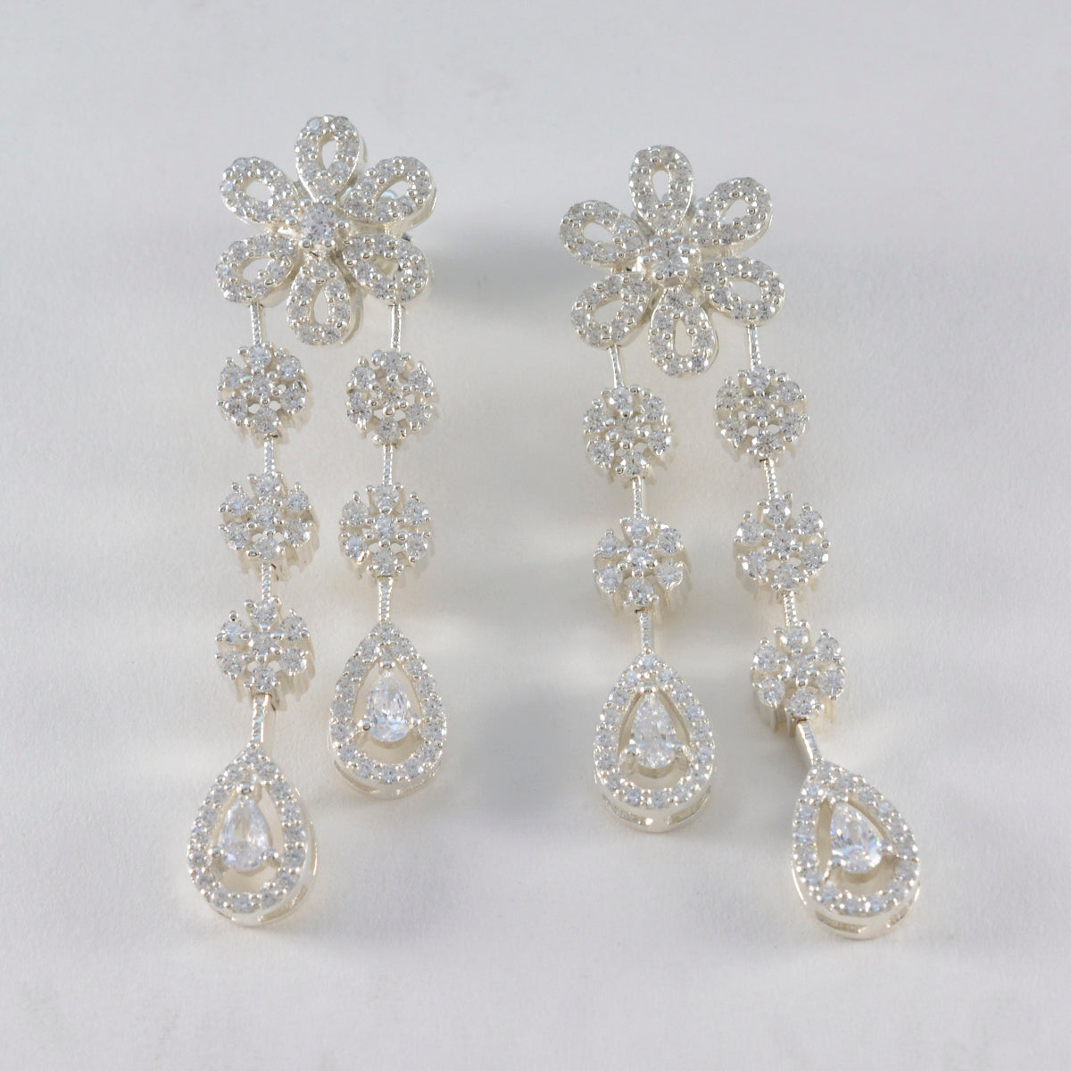 Cubic-Zirconia-Indian-Dewii-multiple-Stud-White-Silver-Earring