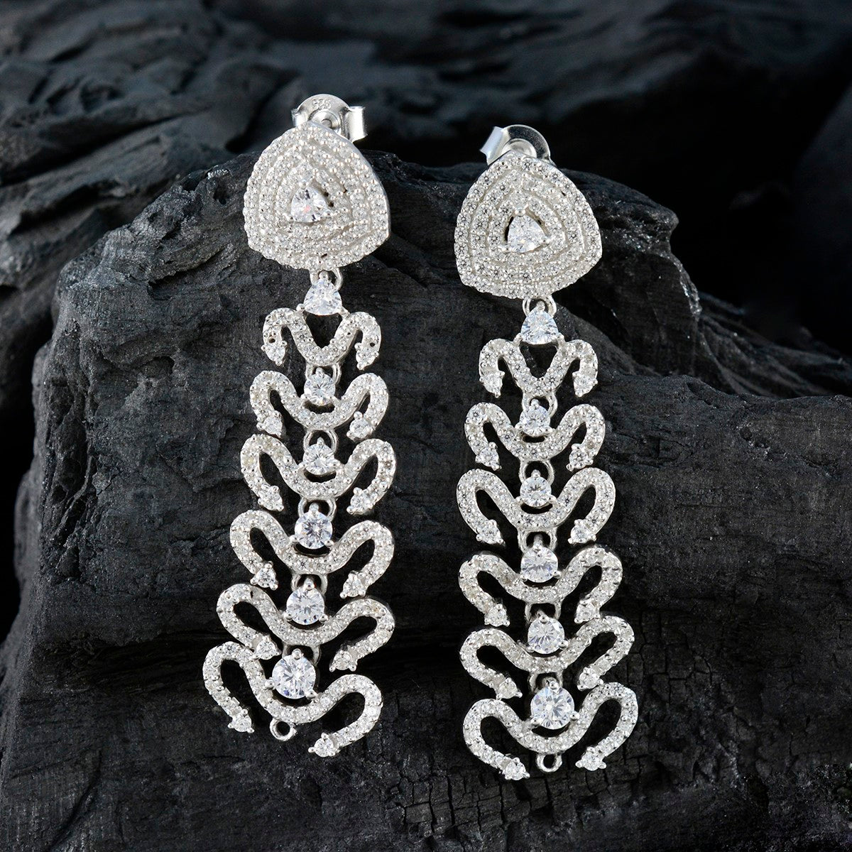 Cubic-Zirconia-Indian-Araya-multiple-Stud-White-Sterling-Silver-Earring