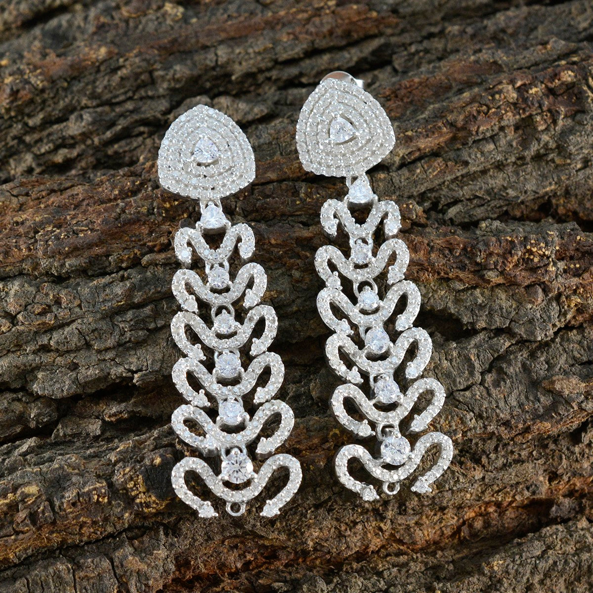 Cubic-Zirconia-Indian-Araya-multiple-Stud-White-Sterling-Silver-Earring