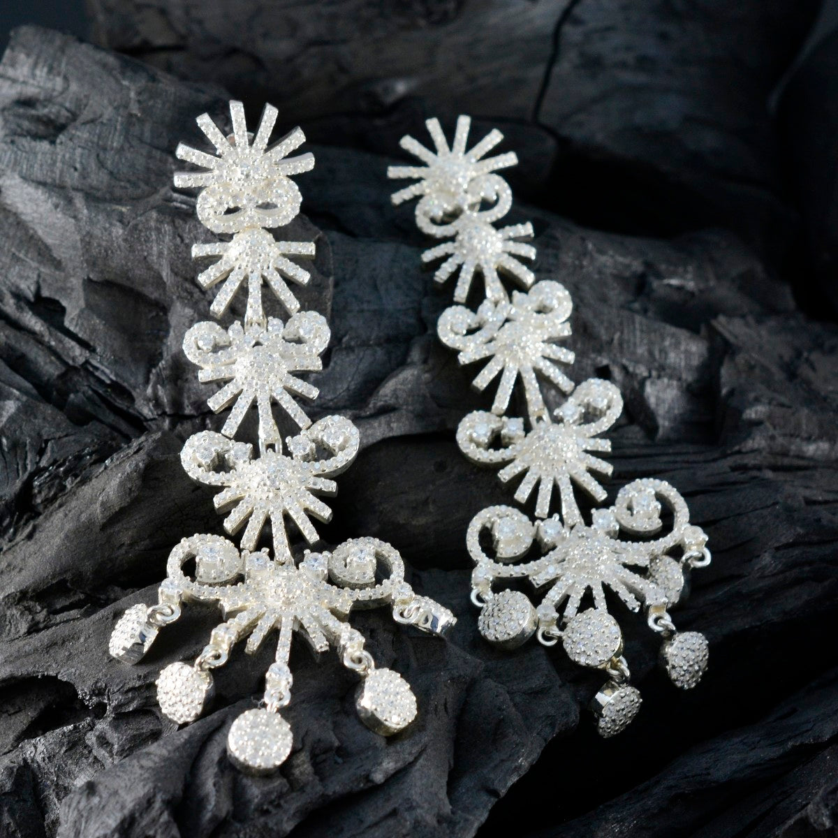 Cubic-Zirconia-Indian-Deewi-multiple-Stud-White-Silver-Earring