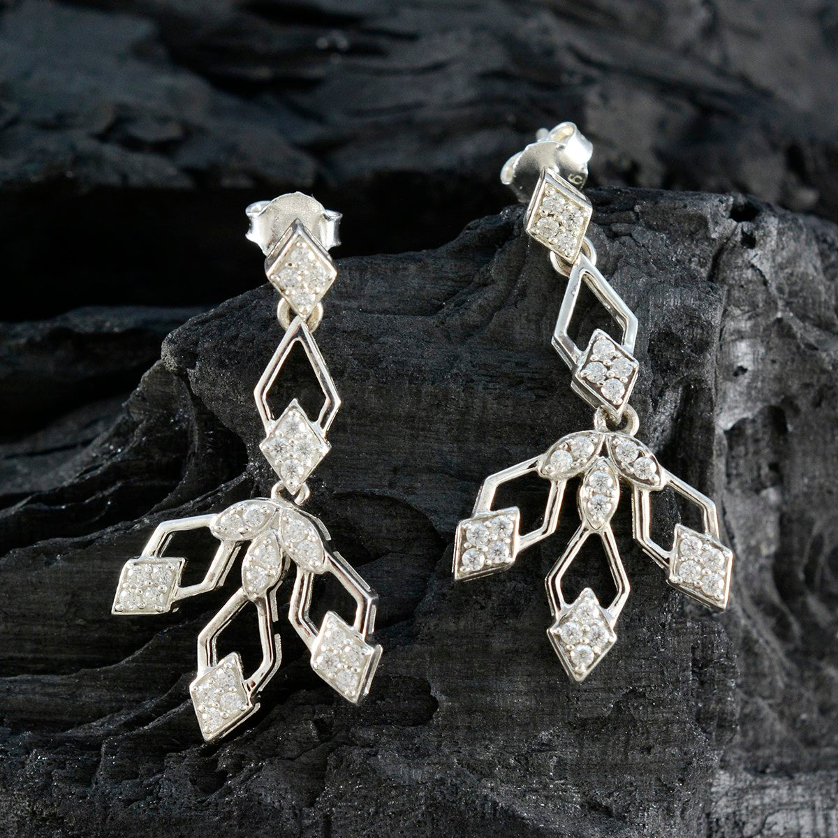 Cubic-Zirconia-Indian-Kristine-multiple-Stud-White-Silver-Earring
