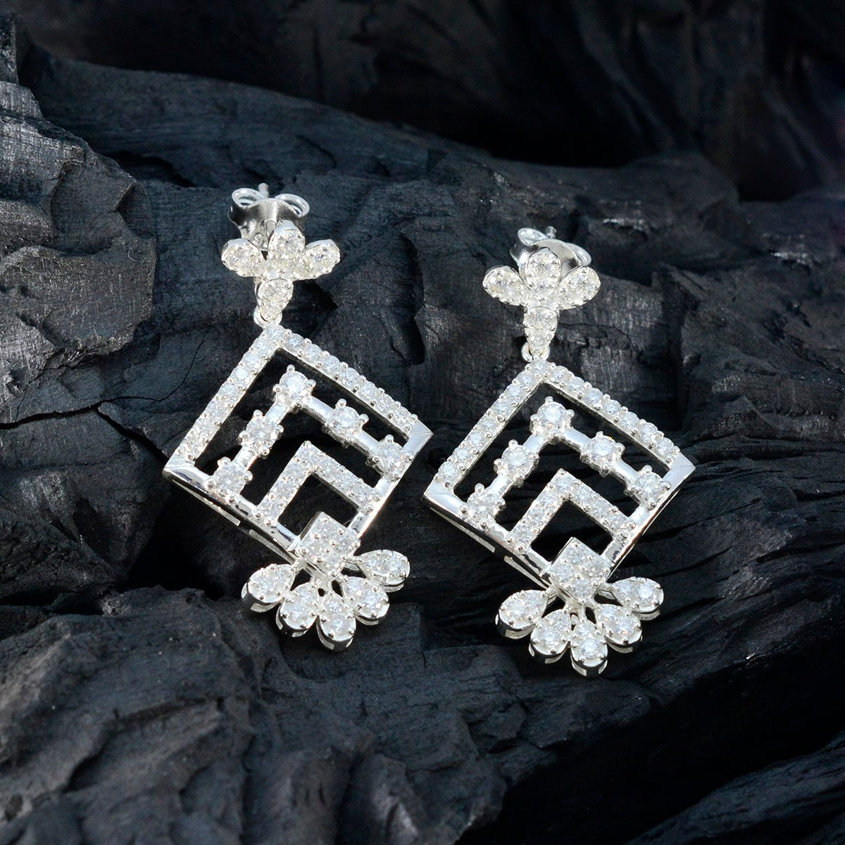 Cubic-Zirconia-Indian-Lakshmi-multiple-Stud-White-Sterling-Silver-Earring