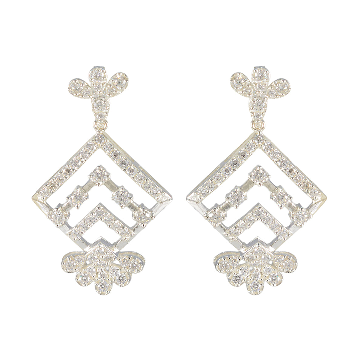 Cubic-Zirconia-Indian-Lakshmi-multiple-Stud-White-Sterling-Silver-Earring Главное изображение товара