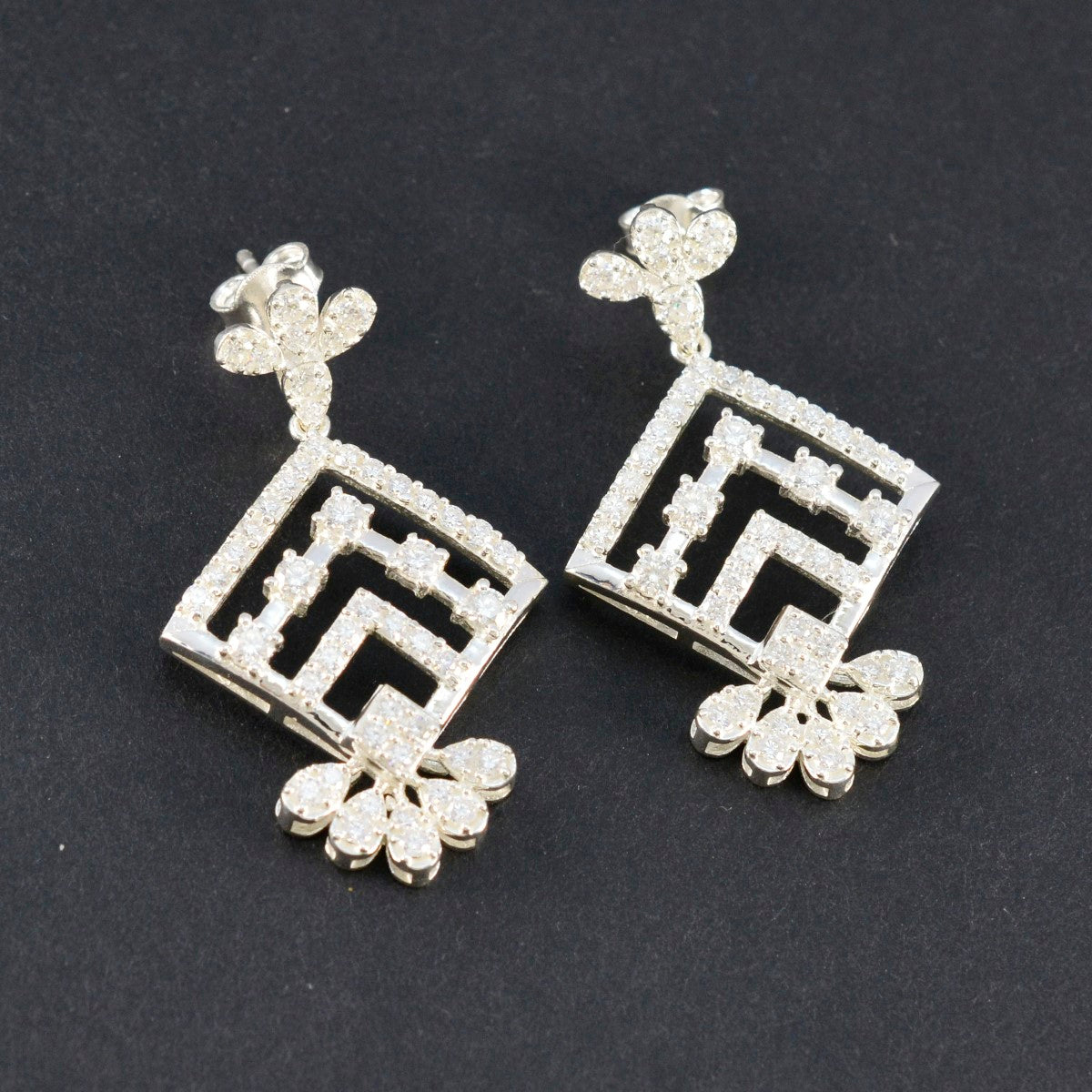 Cubic-Zirconia-Indian-Lakshmi-multiple-Stud-White-Sterling-Silver-Earring
