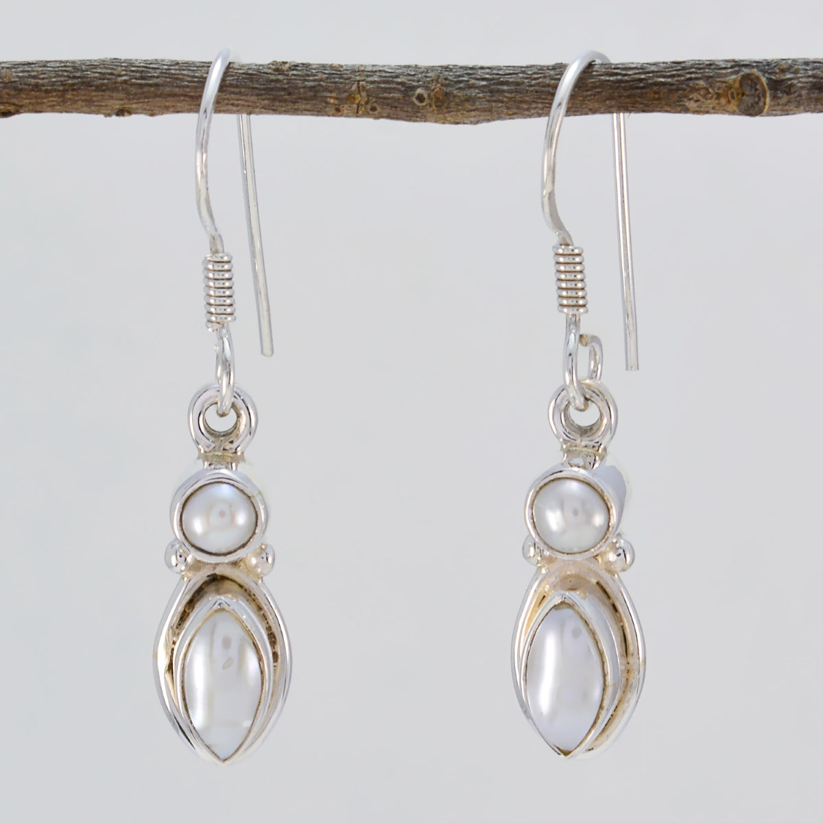 Parel Russische Katarina meervoudige Dangle Witte Sterling Zilveren Oorbel Secundaire afbeelding