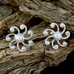 Pearl-Japanese-Lea-Solitaire-Stud-White-Silver-Earring