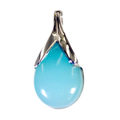 Aqua Chalcedony Mid-weight American Silver Solitaire Aqua Pendant