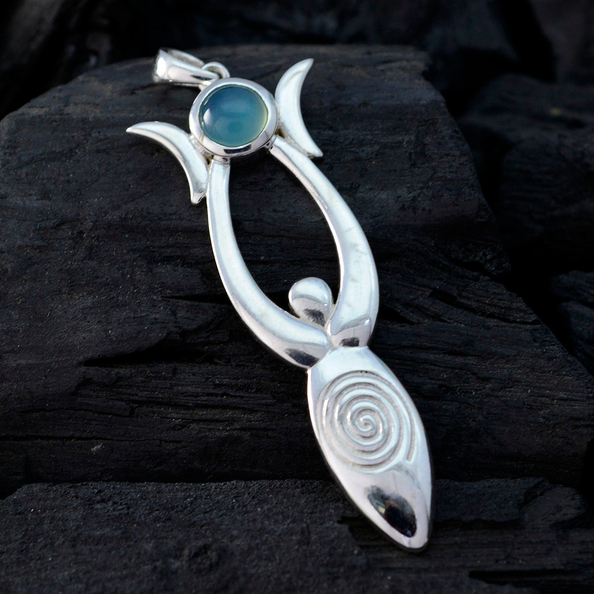 Aqua Chalcedony Whisper-thin French Silver Solitaire Chloe Cocktail Blue Pendant Jewelry