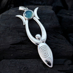 Aqua Chalcedony Whisper-thin French Silver Solitaire Chloe Cocktail Blue Pendant Jewelry