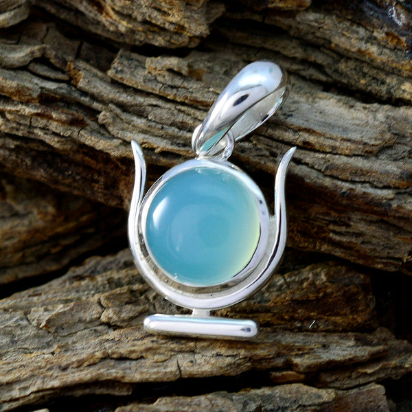 Aqua Chalcedony Delicate German Sterling Silver Solitaire Ivy valentine Blue Pendant Jewellery
