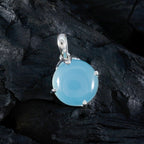 Aqua Chalcedony Whisper-thin Italian Sterling Silver Solitaire Anna Bubble Blue Pendant Jewellery