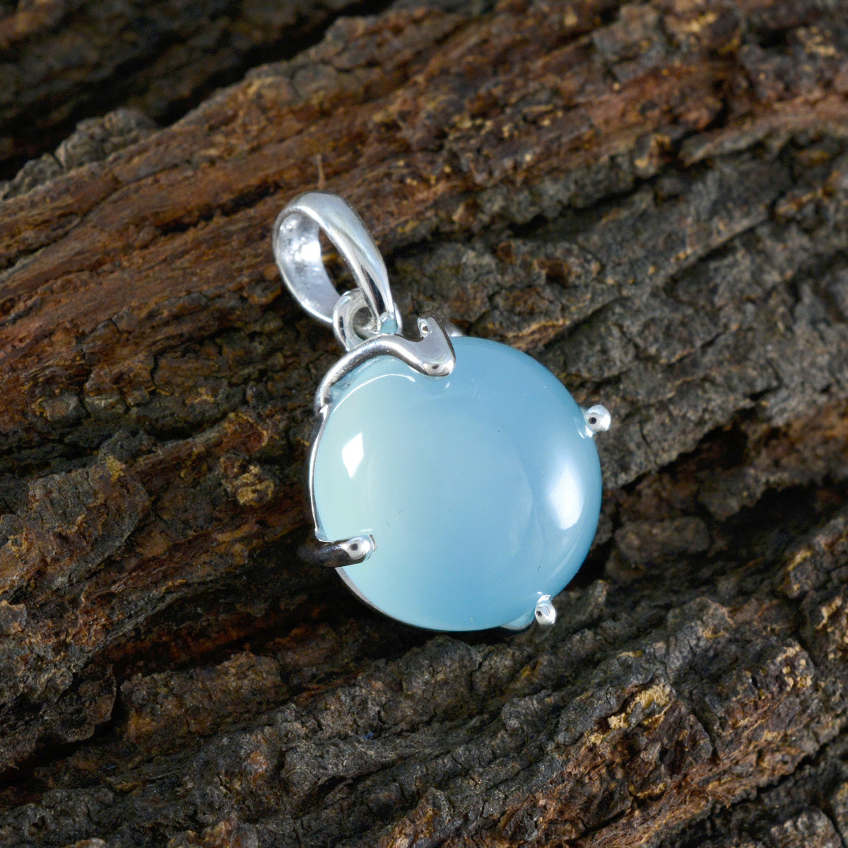 Aqua Chalcedony Whisper-thin Italian Sterling Silver Solitaire Anna Bubble Blue Pendant Jewellery