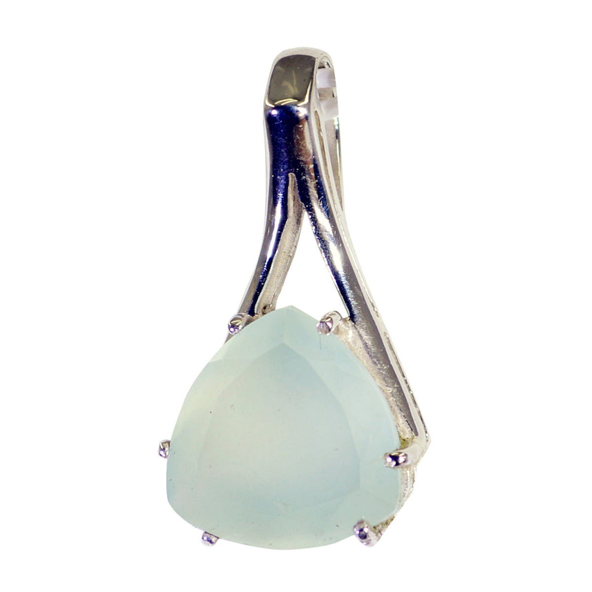 Aqua Chalcedony Dainty French 925 Silver Solitaire Aqua Pendant