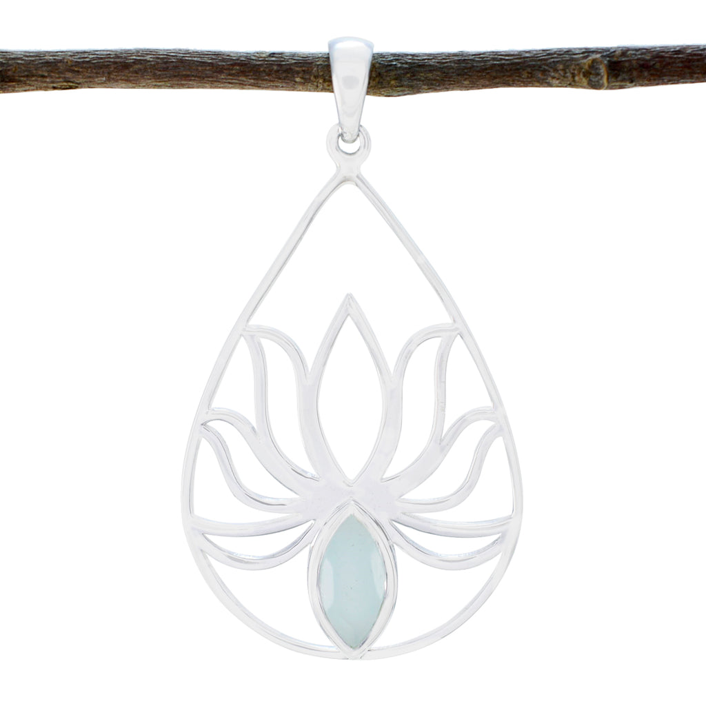 Aqua Chalcedony Dainty Italian Sterling Silver Solitaire Aqua Pendant
