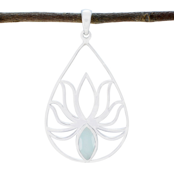 Aqua Chalcedony Dainty Italian Sterling Silver Solitaire Aqua Pendant