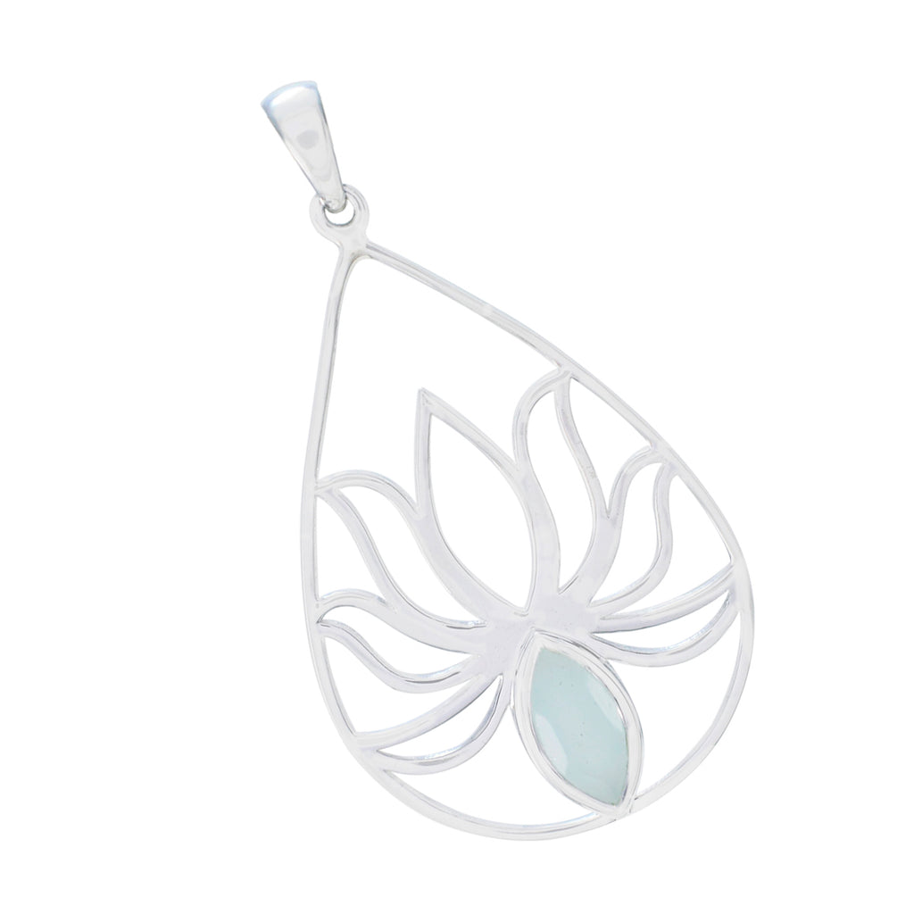 Aqua Chalcedony Dainty Italian Sterling Silver Solitaire Eleanor Rope-Wire Blue Pendant Jewellery