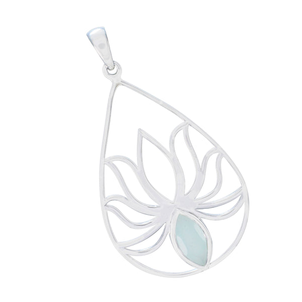 Aqua Chalcedony Dainty Italian Sterling Silver Solitaire Eleanor Rope-Wire Blue Pendant Jewellery