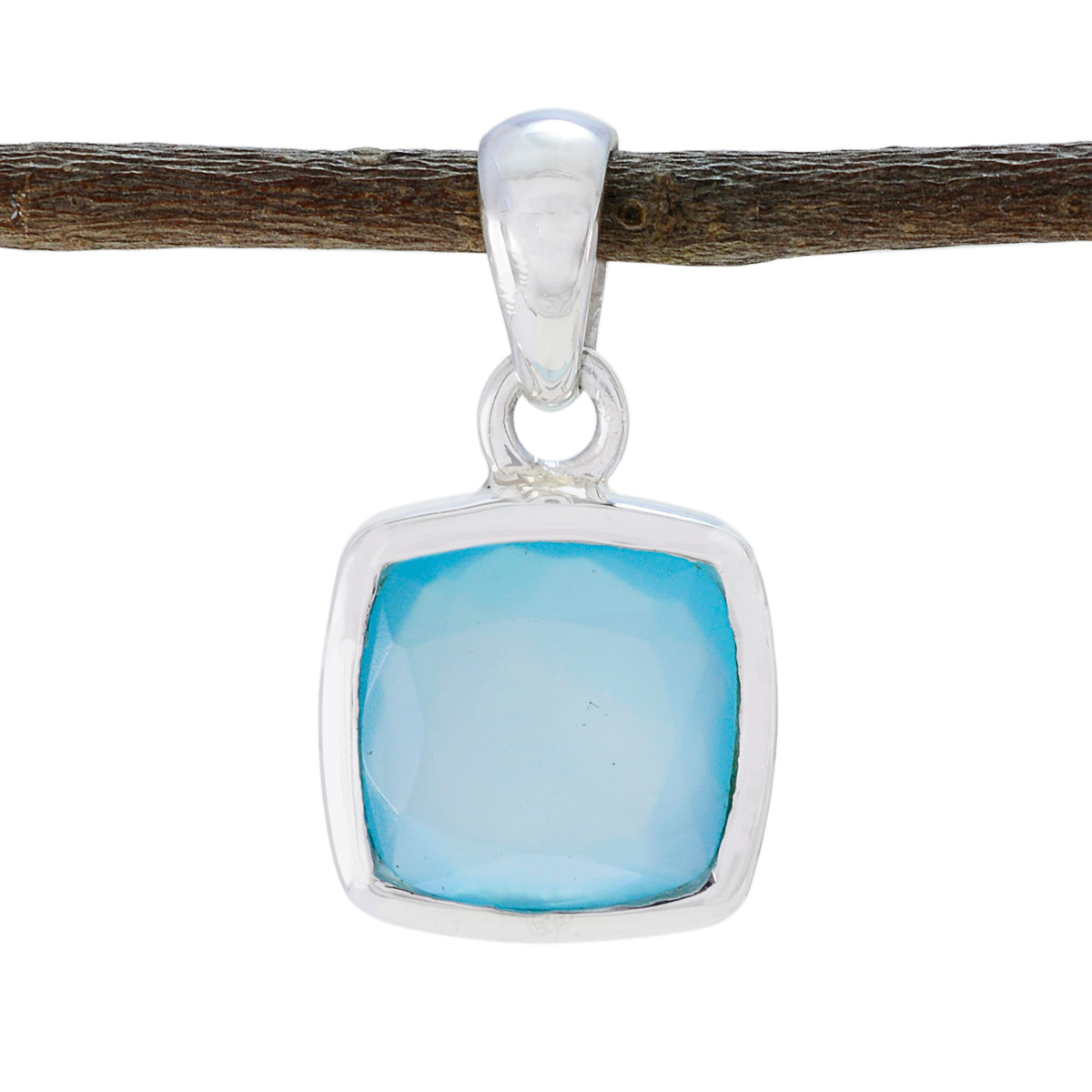 Aqua Chalcedony Dainty French Silver Solitaire Aqua Pendant