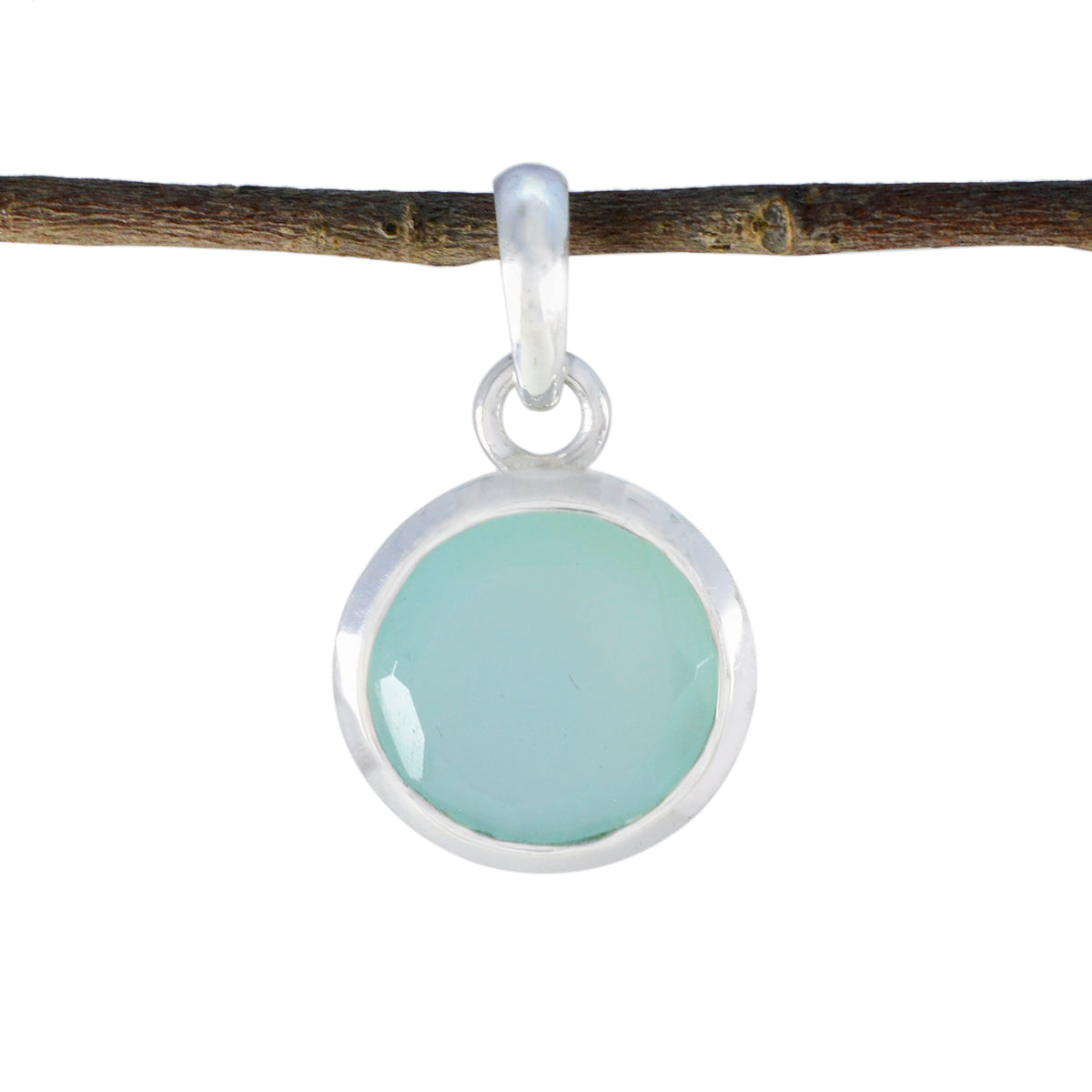 Aqua Chalcedony Featherlight French 92.5 Silver Solitaire Aqua Pendant