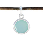 Aqua Chalcedony Featherlight French 92.5 Silver Solitaire Aqua Pendant