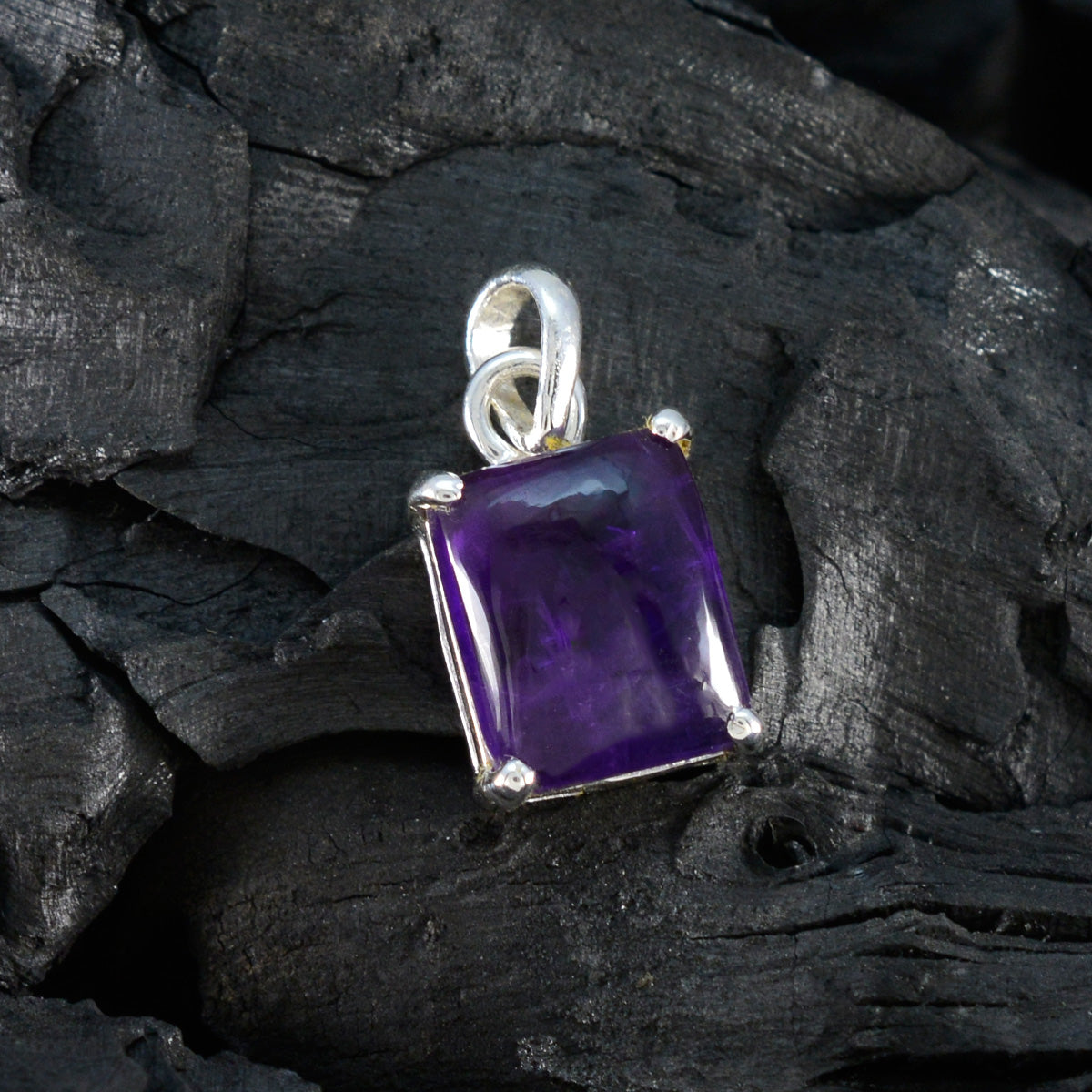 Amethyst Delicate Italian 925 Silver Solitaire Luna Graceful Purple Pendant Jewelry