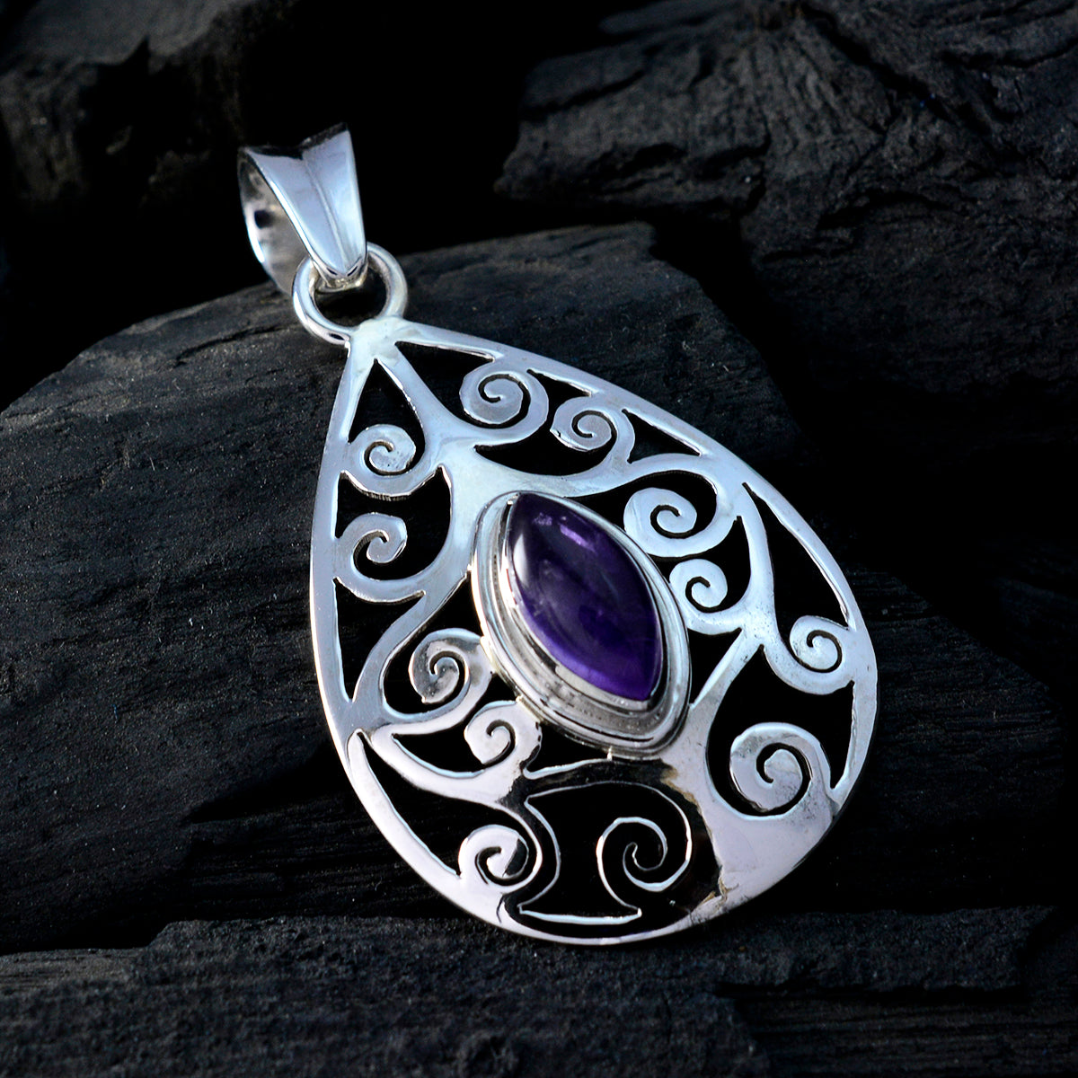 Amethyst Featherlight Spanish 92.5 Silver Solitaire Ivy Art-Deco Purple Pendant Jewellery