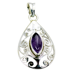 Amethyst Featherlight Spanish 92.5 Silver Solitaire Purple Pendant