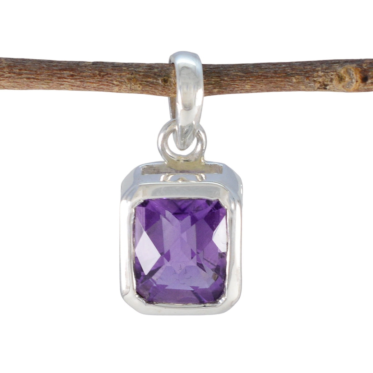 Amethyst Dainty Italian 925 Silver Solitaire Purple Pendant Main image