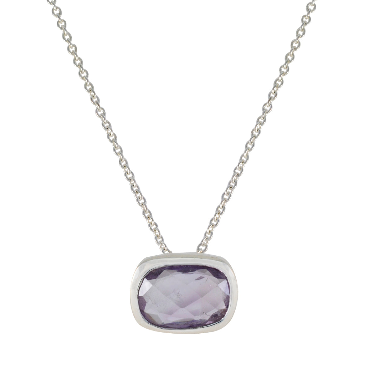 Amethyst Classic French 92.5 Silver Solitaire Purple Pendant