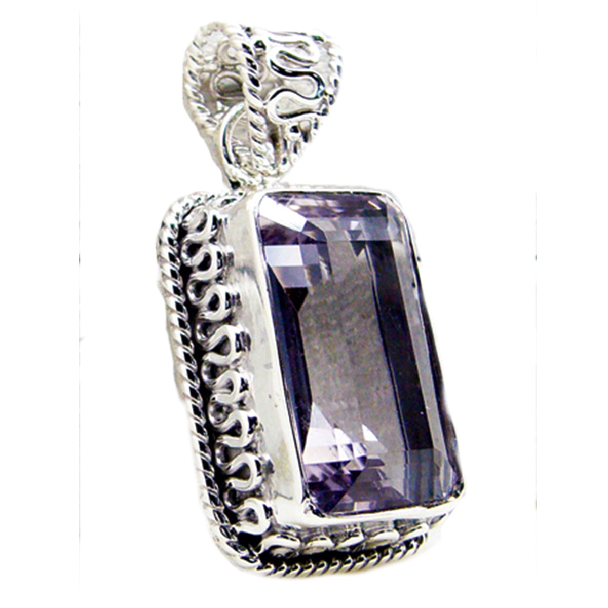 Amethyst Statement Moroccan Silver Solitaire Luna Rope-Wire Purple Pendant Jewelry