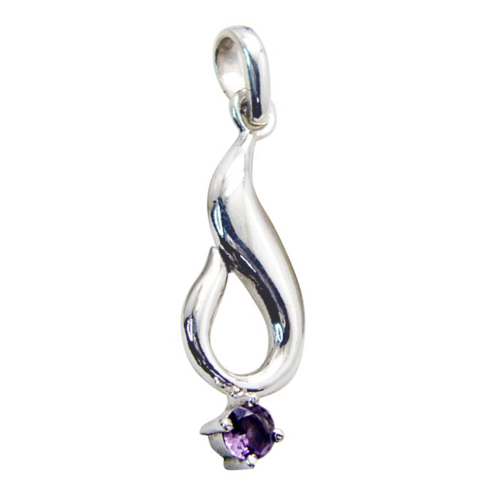 Amethyst Featherlight French 925 Silver Solitaire Purple Pendant