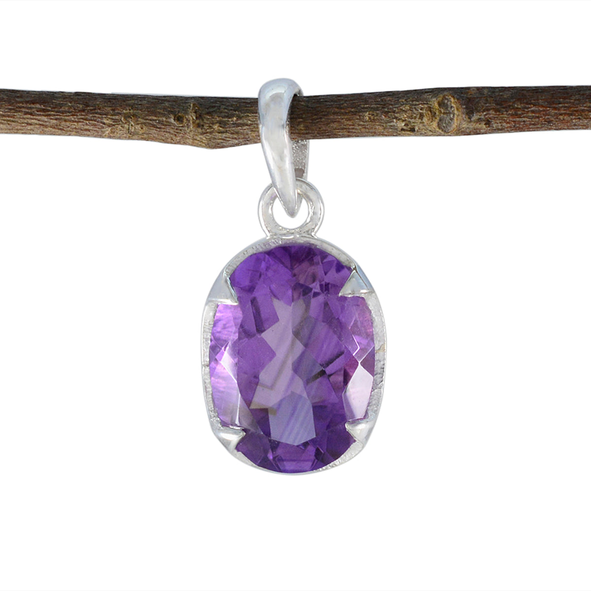 Amethyst Dainty French 925 Silver Solitaire Purple Pendant