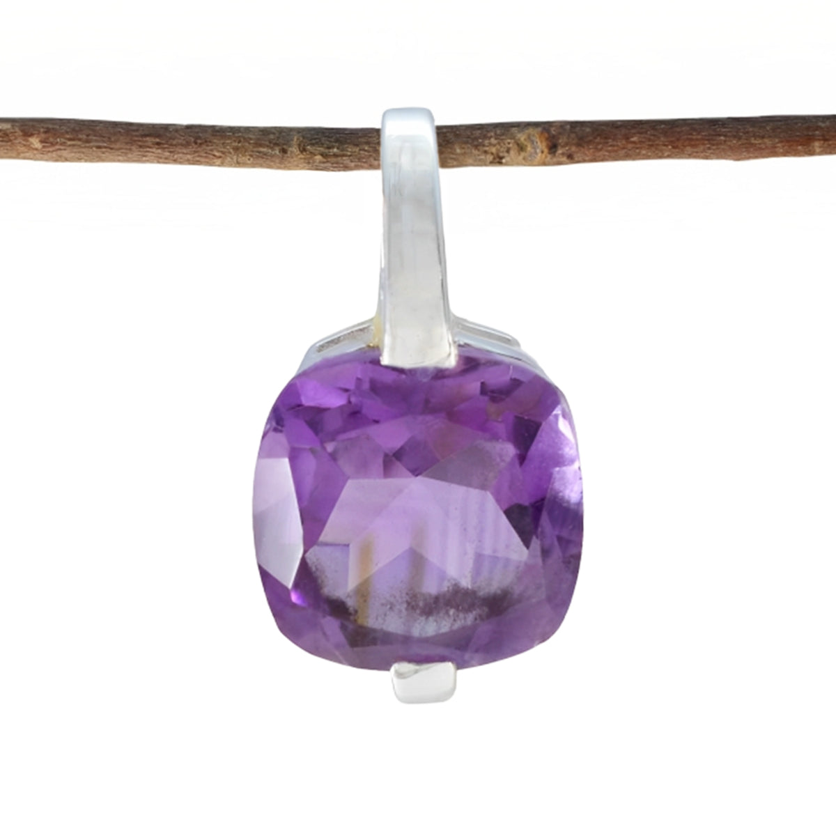 Amethyst Delicate French Sterling Silver Solitaire Purple Pendant メイン画像