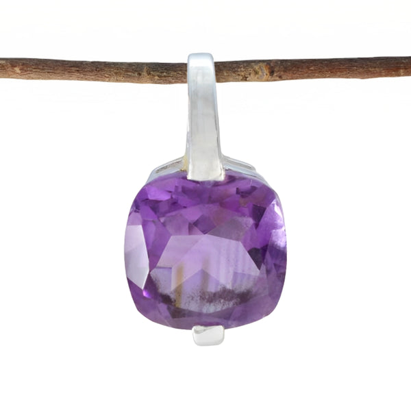 Amethyst Delicate French Sterling Silver Solitaire Purple Pendant