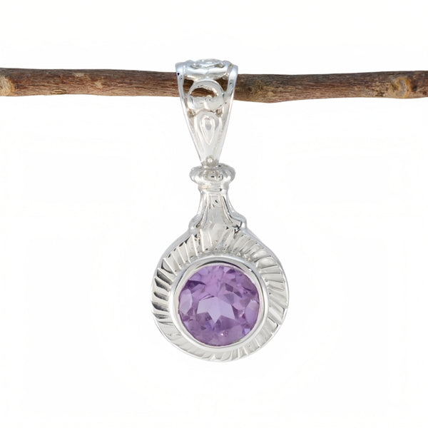 Amethyst Tiny French 925 Silver Solitaire Purple Pendant