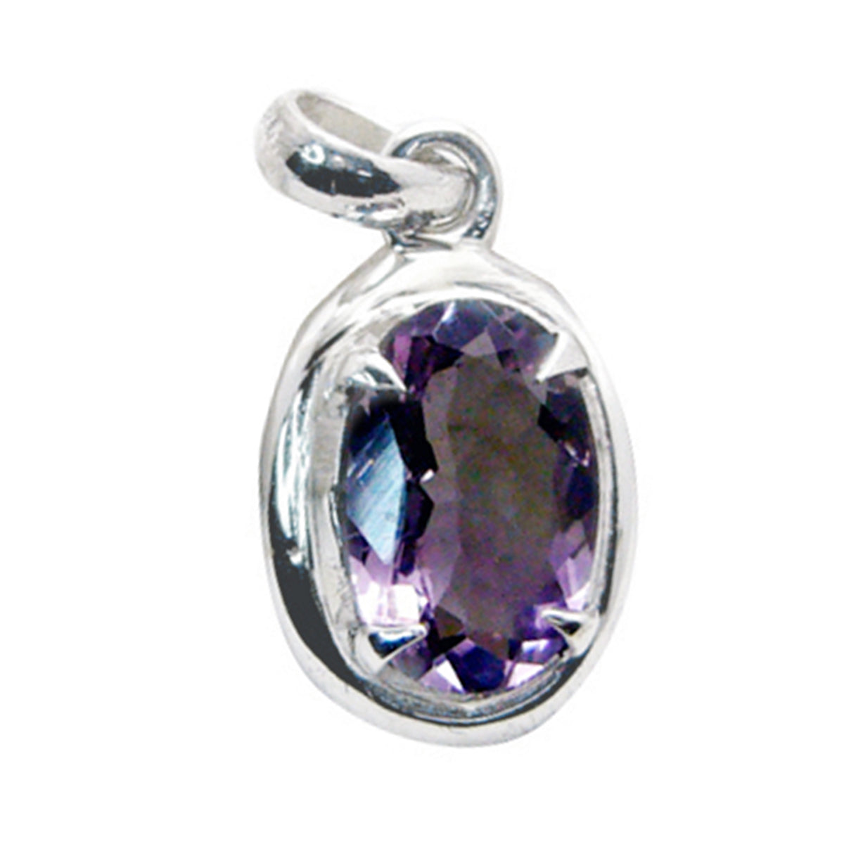 Amethyst Dainty French Silver Solitaire Purple Pendant Hoofdafbeelding