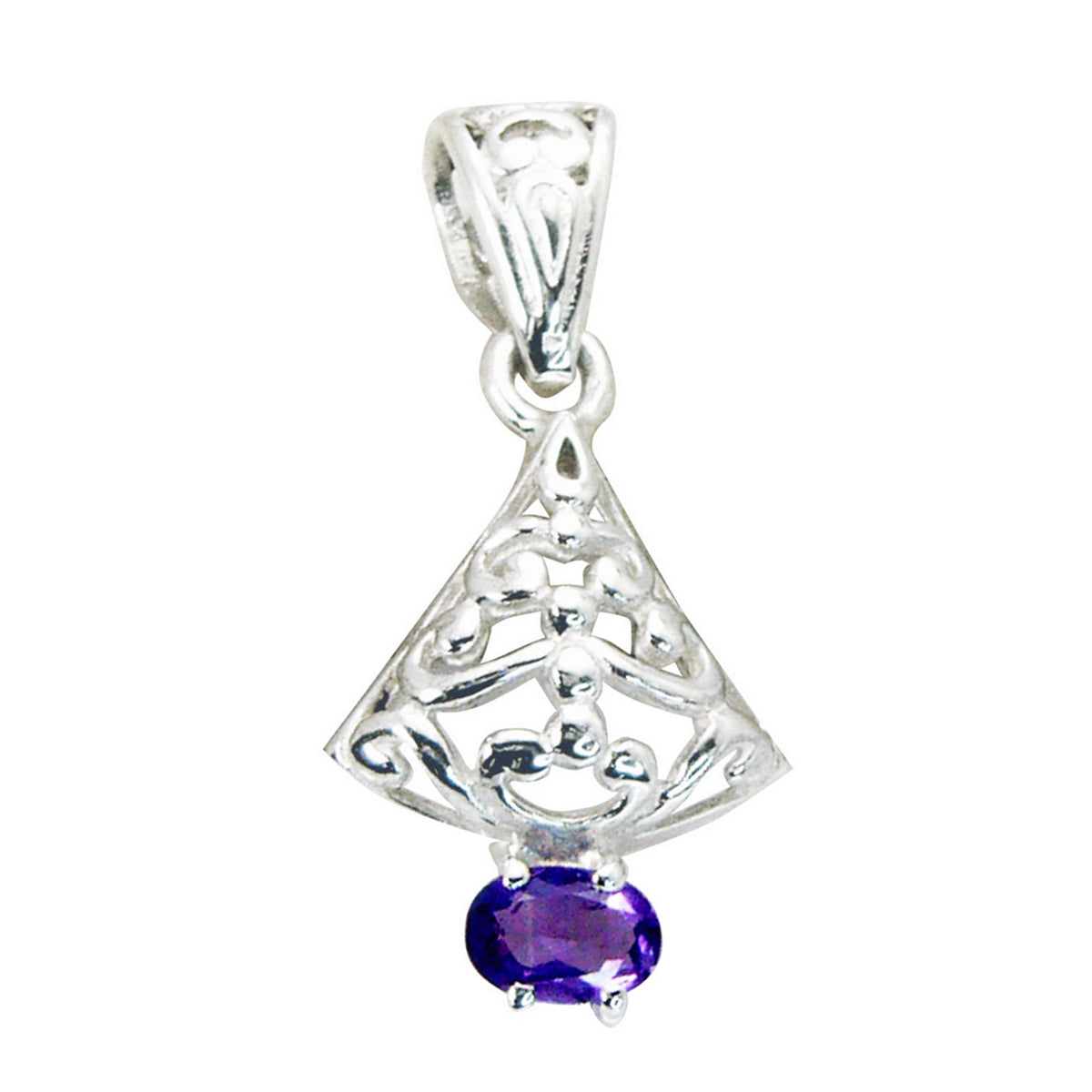 Amethyst Featherlight French Silver Solitaire Purple Pendant