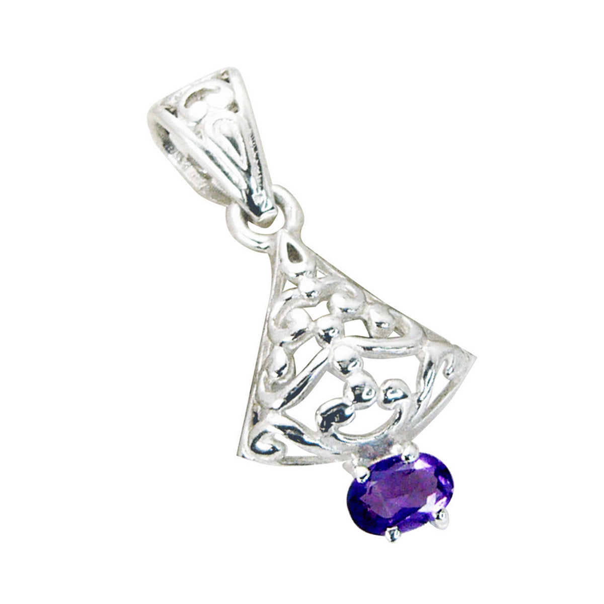 Pendentif solitaire en argent français avec améthyste et diamants violets Image secondaire du produit