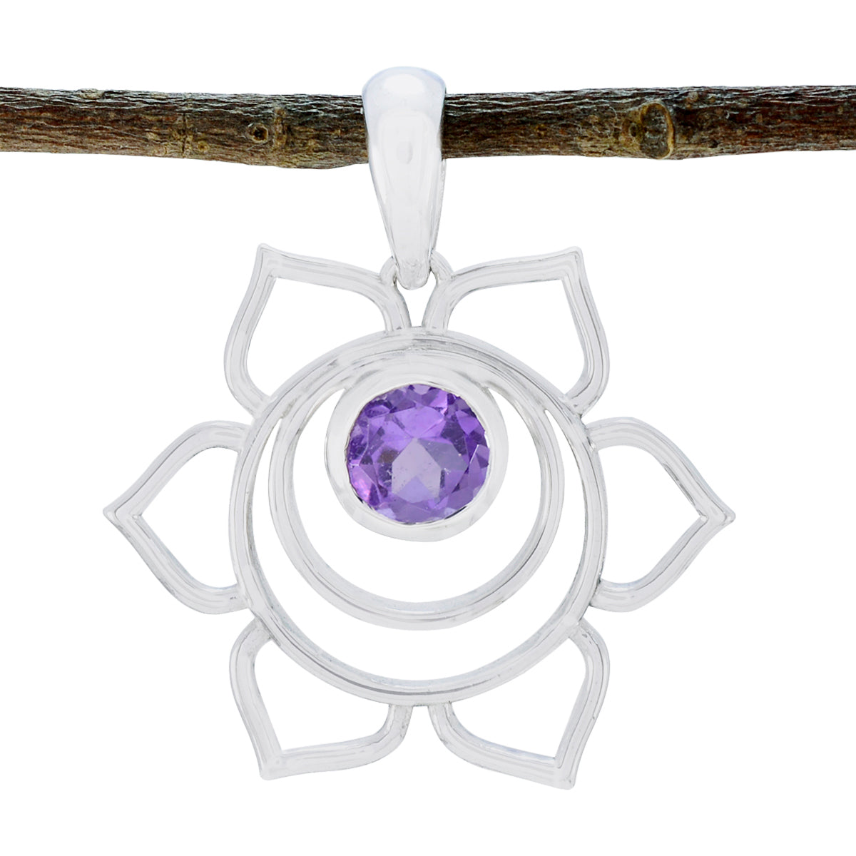 Amethyst Dainty French Silver Solitaire Purple Pendant Image principale du produit