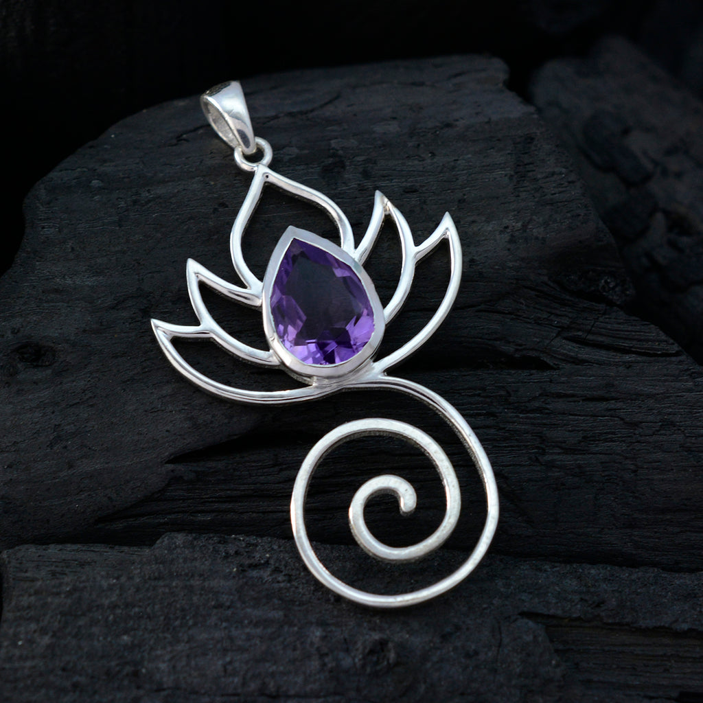 Amethyst Dainty French 92.5 Silver Solitaire Cecilia Rope-Wire Purple Pendant Jewellery