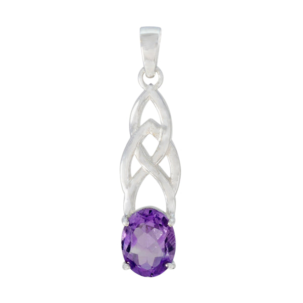 Amethyst Dainty French Sterling Silver Solitaire Purple Pendant
