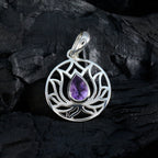 Amethyst Dainty Italian Sterling Silver Solitaire Autumn Rope-Wire Purple Pendant Jewellery