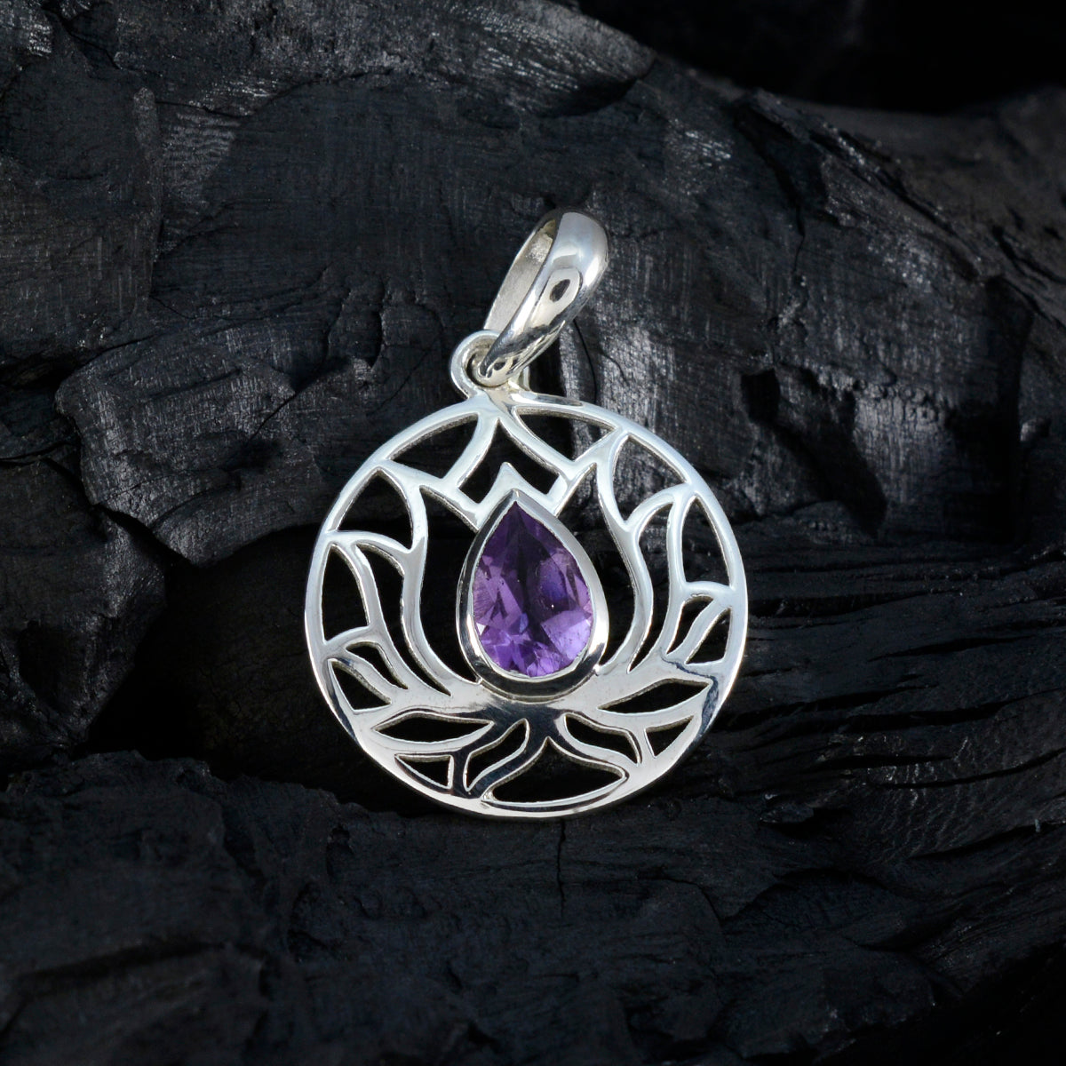 Amethyst Dainty Italian Sterling Silver Solitaire Autumn Rope-Wire Purple Pendant Jewellery