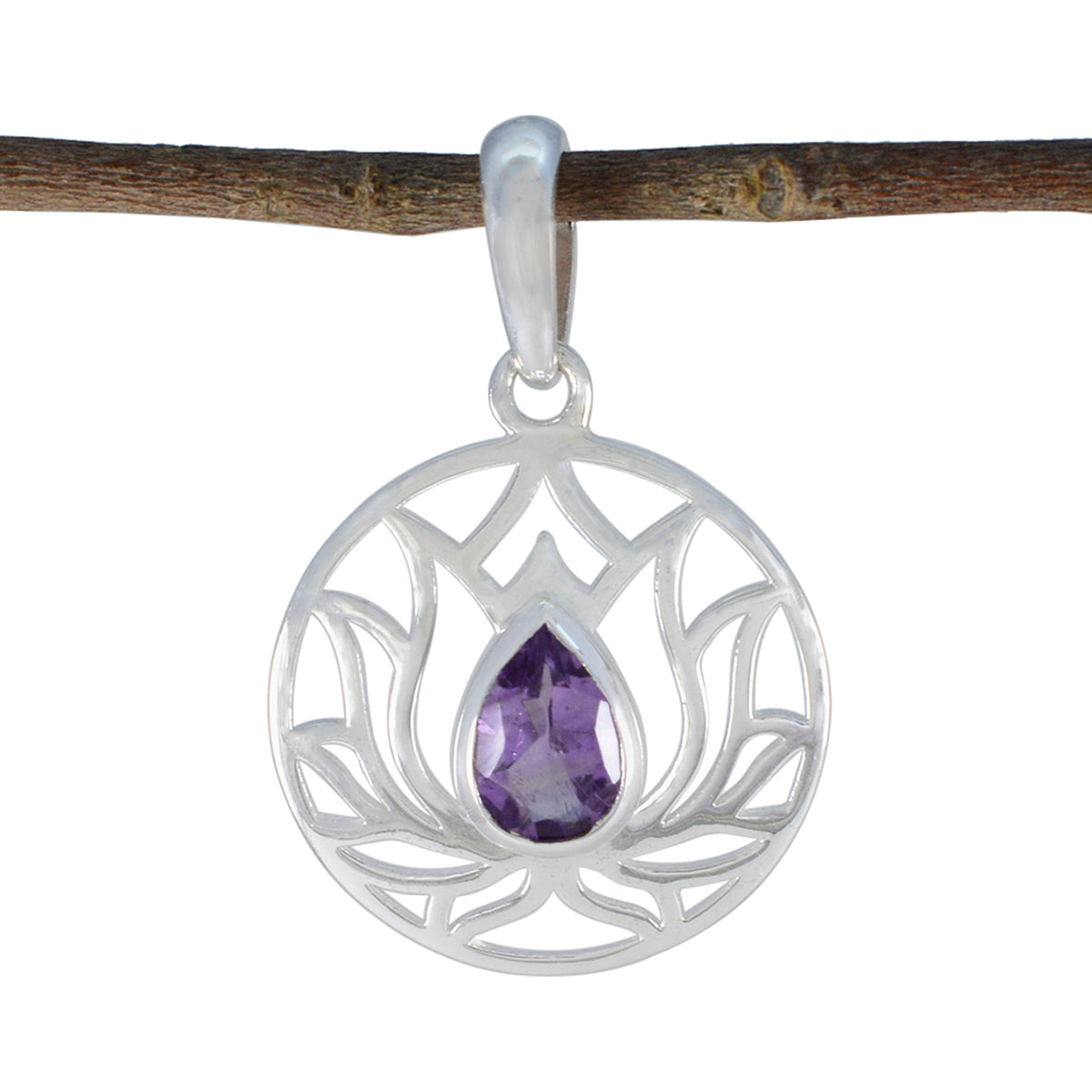 Amethyst Dainty Italian Sterling Silver Solitaire Purple Pendant