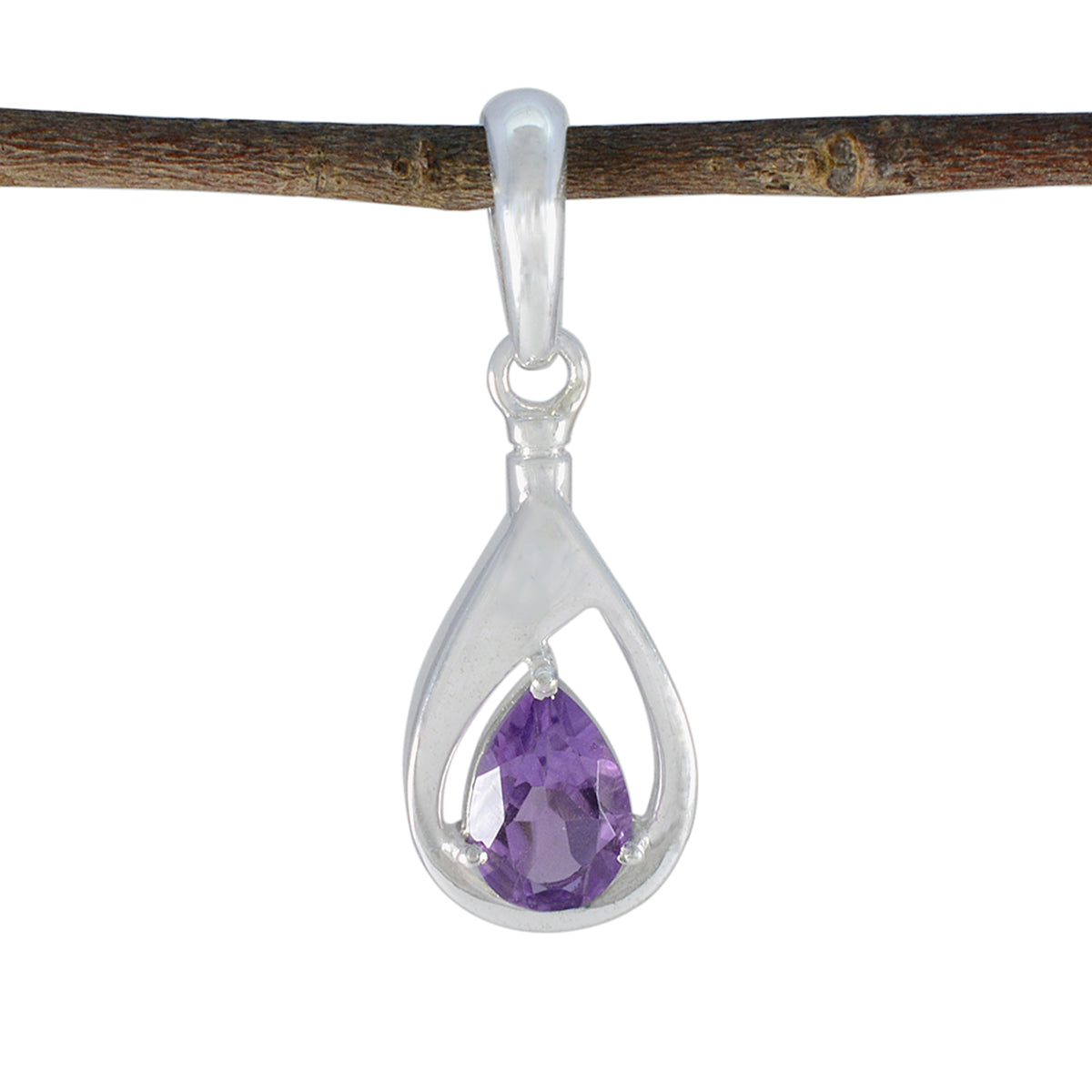Amethyst Dainty Italian Sterling Silver Solitaire Purple Pendant Hoofdafbeelding